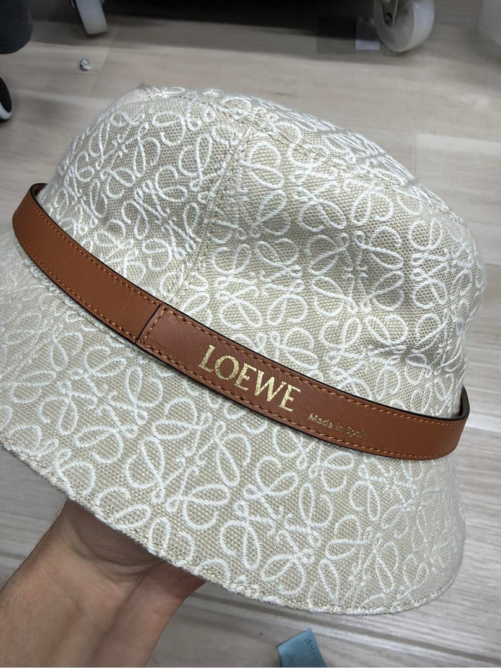 Loewe Cream Monogram Bucket Hat with Tan Trim size 57